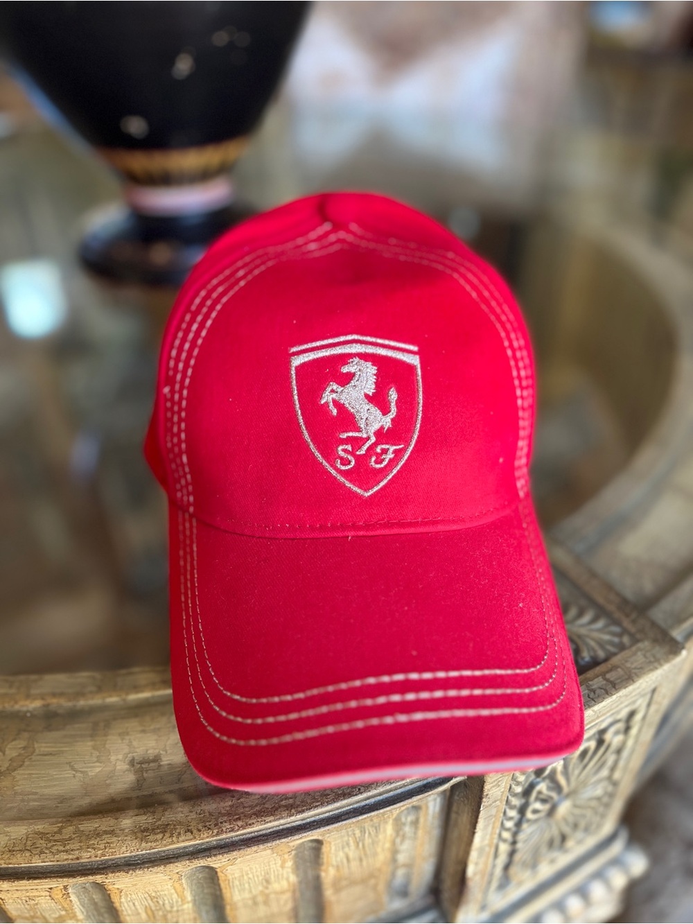 Red Baseball Cap with Silver Embroidered Shield Logo - Picture 15 of 15